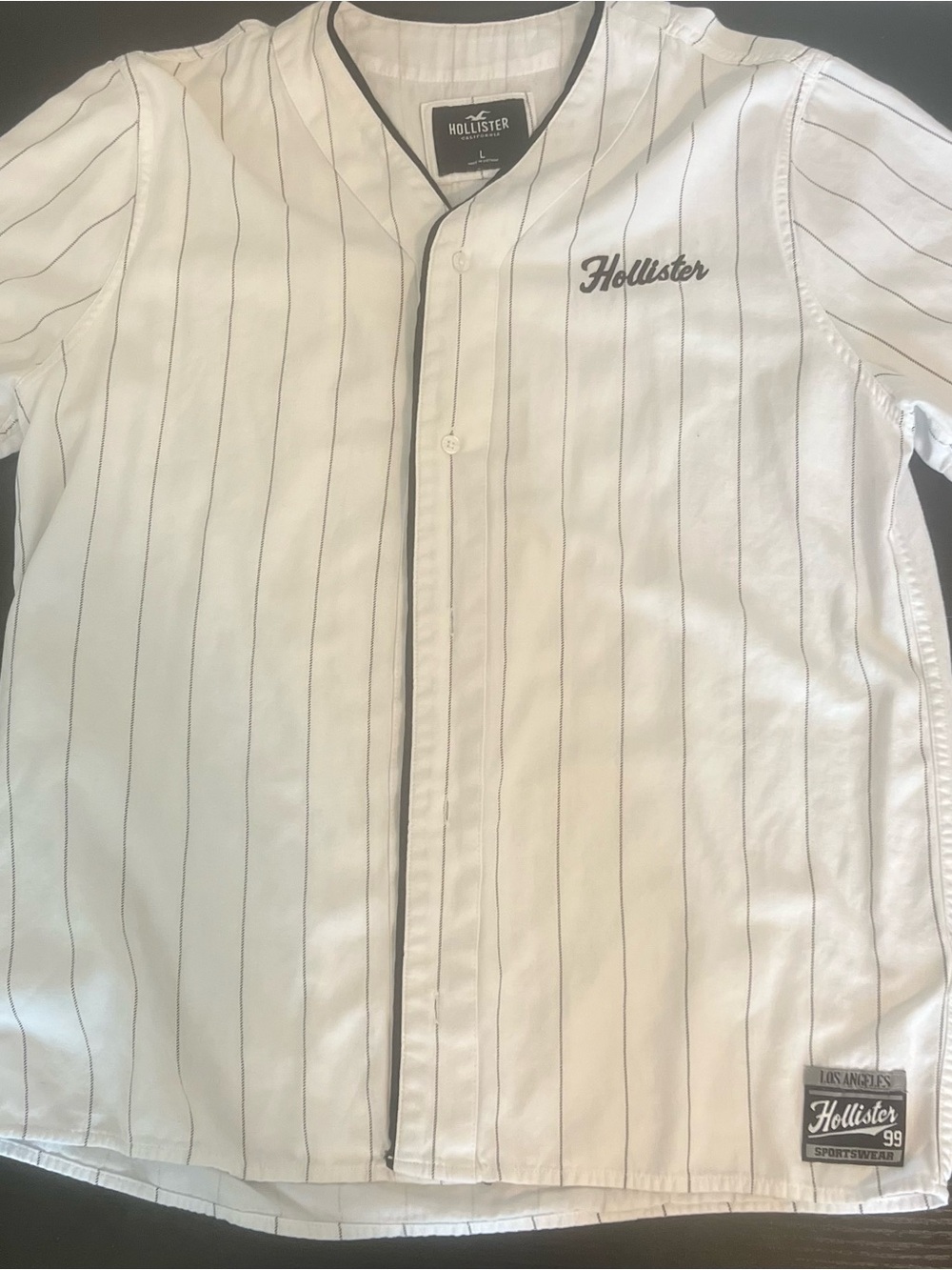 Hollister White Jersey with Black Pinstripes 🐝
